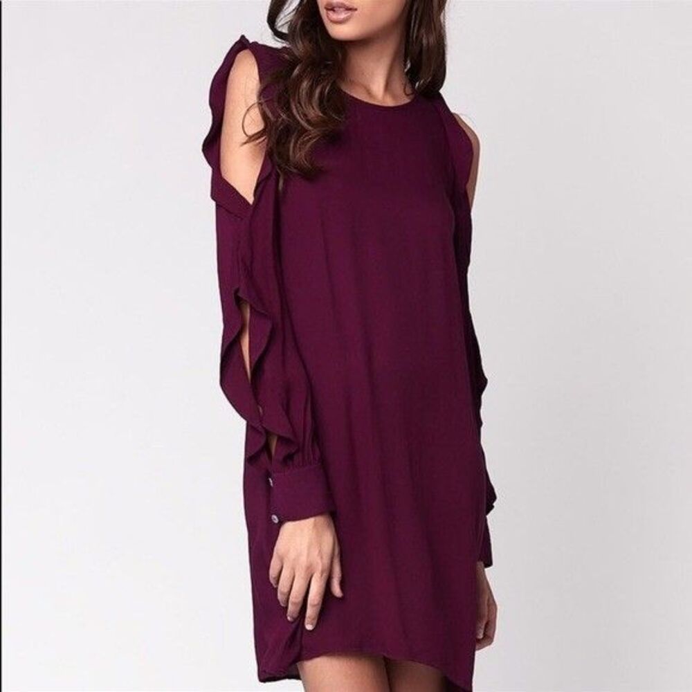 YYoung Fabulous and Broke Kaitlin Ruffle Cold Shoulder Cutouts Dress Plum Size L